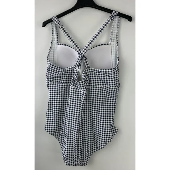 Torrid Navy Gingham Tie Front Wireless Ruched One-Piece Swimsuit Plus Size 4 4X - Picture 12 of 16